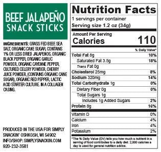 Beef Jalapeño Snack Sticks, 8g Protein, Gluten Free — 48-Pack | Simply Snackin' simply snackin