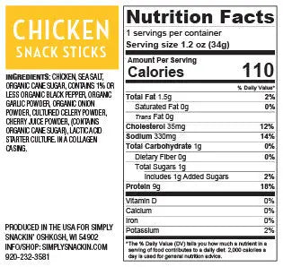 Chicken Snack Sticks, 9g Protein, Gluten Free — 48-Pack | Simply Snackin' misty valley foods