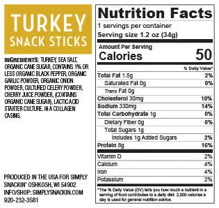 Turkey Snack Sticks, 8g Protein, Gluten Free — 48-Pack | Simply Snackin' simply snackin