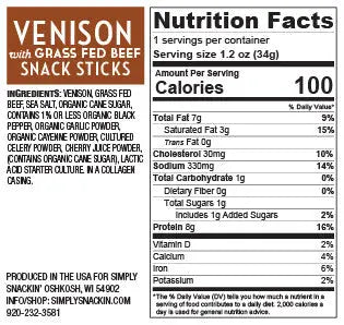 Venison Snack Sticks, Free Range NZ Red Deer & Grass Fed Beef — 48-Pack | Simply Snackin' simply snackin