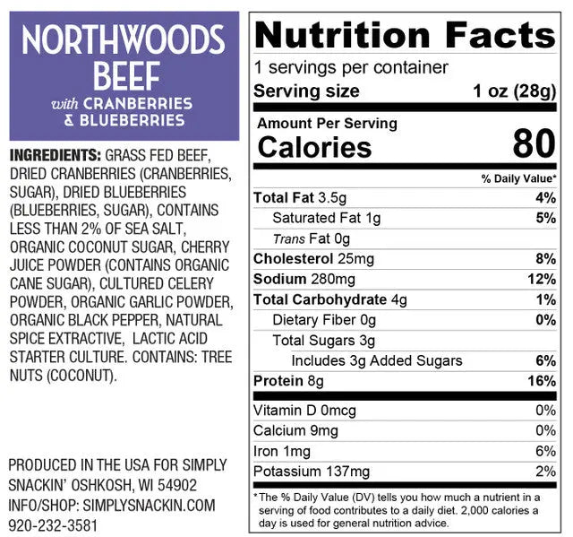 Beef with Cranberries & Blueberries Snack — 150-Pack | NORTHWOODS simply snackin